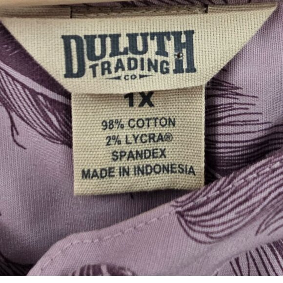 Duluth Trading Company Womens Plus Size 1X Wrinklefighter Purple‎ Feathers Tunic - Picture 5 of 10